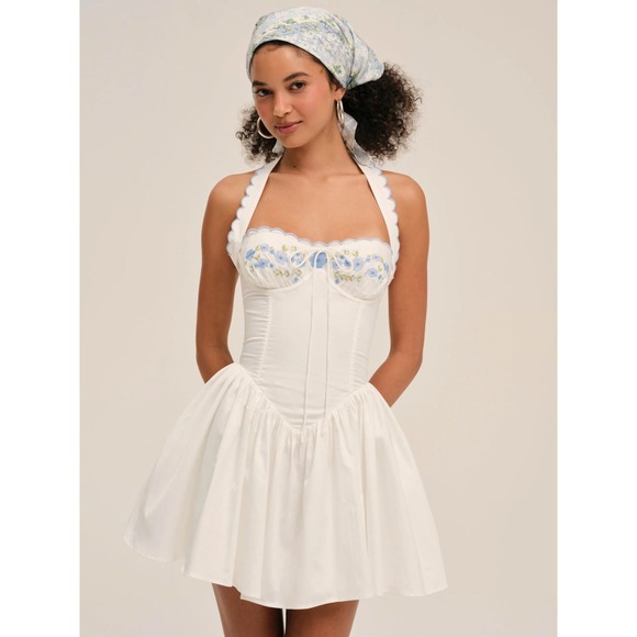 For Love & Lemons Dresses & Skirts - NWT For Love & Lemons Tea Time Poplin Bustier Mini Dress White Floral Medium